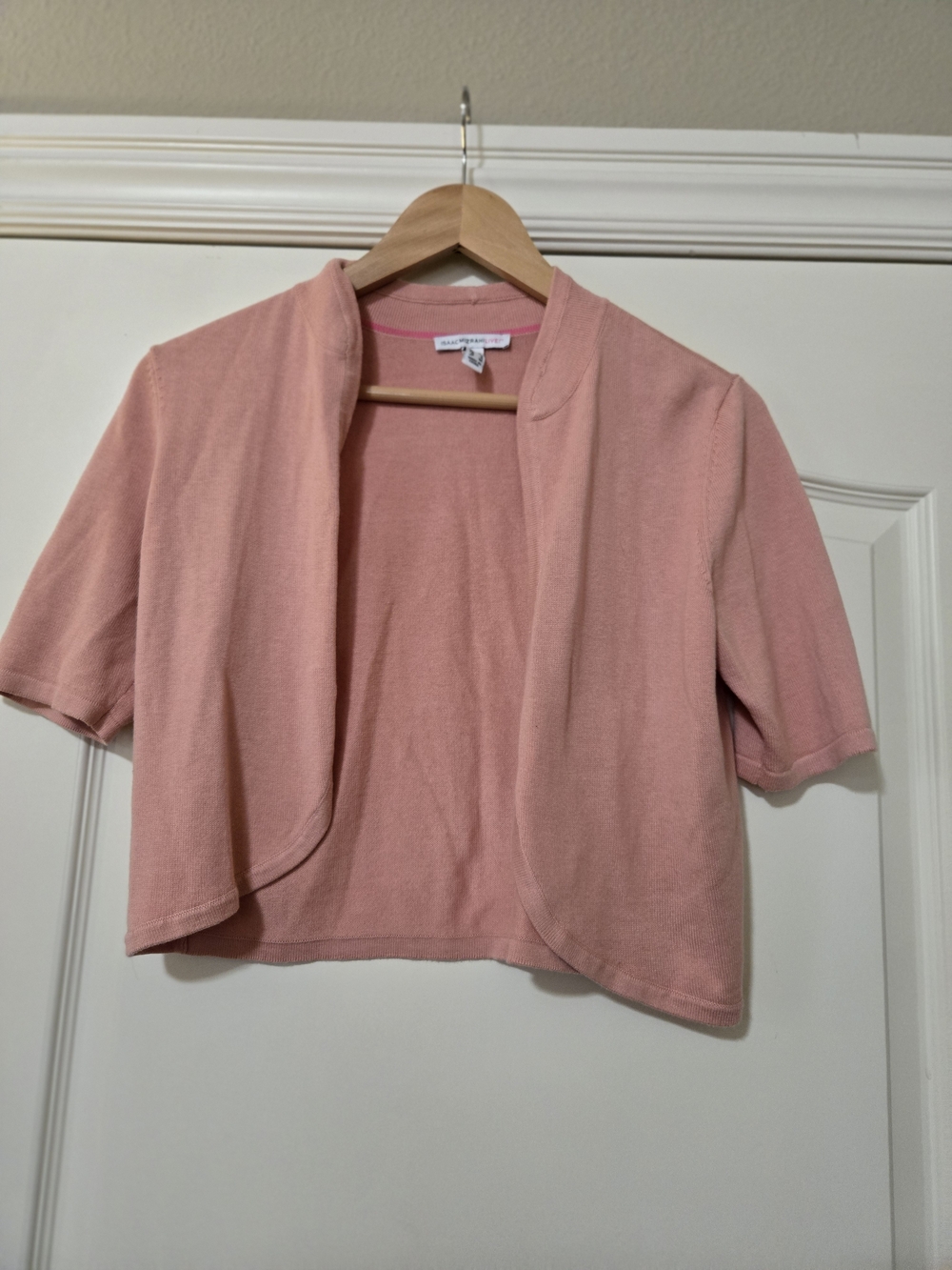Isaac Mizrahi Pink Cropped Open-Front Short Sleeve Cardigan